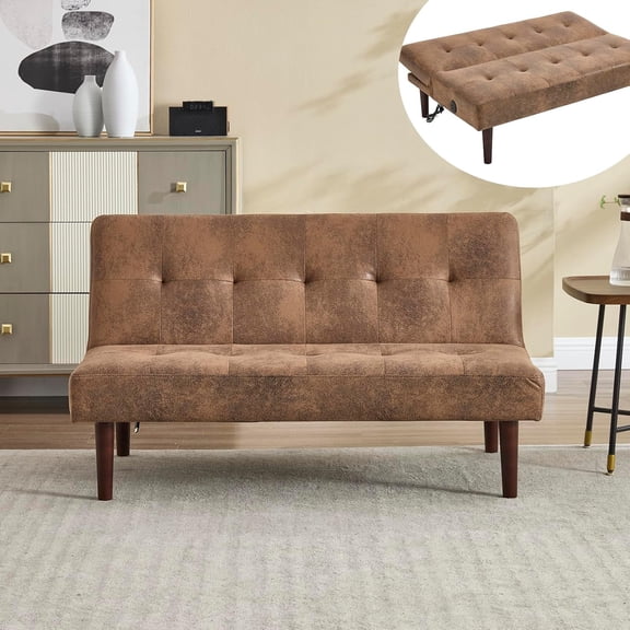 Mini Folding Futon Sofa Bed,45" Small Loveseat Couch with Adjustable Backrest & Charging Port,Modern Sleeper Recliner for Small Living-Spaces,Apartment,Dorm,Office (Coffee)