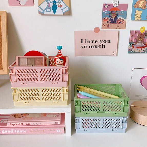 Mini Folding Plastic Storage Box Foldable Plastic Storage Case Desktop Carrying Basket