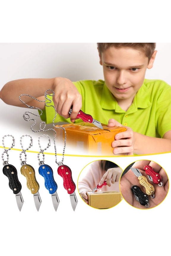 Mini Folding Pocket Knife Keychain, Stainless Steel Peanut-Shaped Portable EDC for Camping, Hiking, Fishing and Everyday Carry