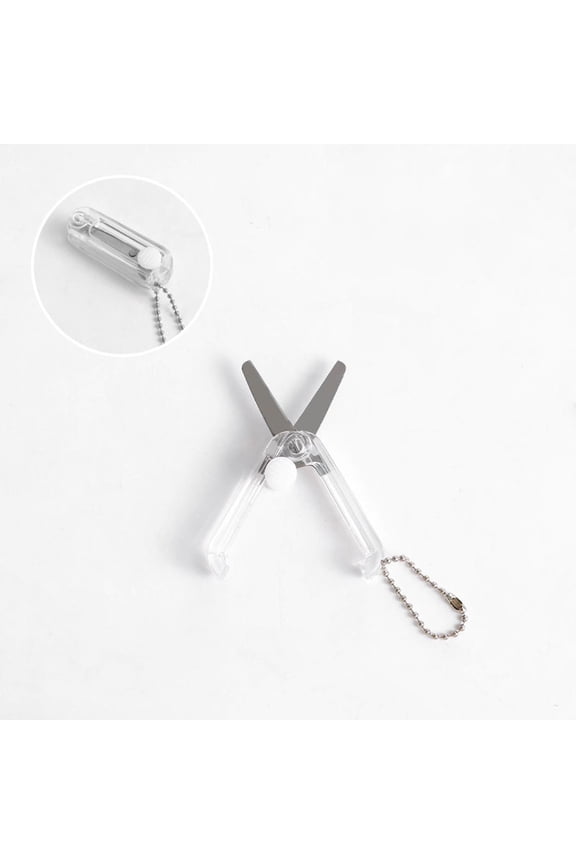Mini Folding Scissors Retractable Keychain Portable Travel Scissors Stainless Steel for Craft Paper Cutting (Transparent)