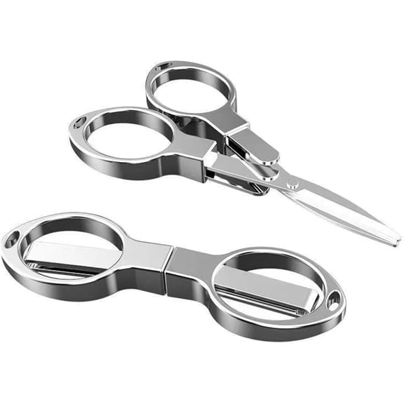 Mini Folding Scissors, Safe Portable Travel Mini Scissors, Stainless Steel Retractable Small Scissors for Home Office, Safe Portable Travel Scissors, 2 Piece Set (Silver)