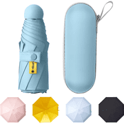 CYEELVES Mini Folding Umbrella with Case, Light Compact Rain Umbrella for Travel Outdoor Daily Use, High-grade Quality Lightweight Umbrella with Windproof Rainproof UPF50+ Sun Protection for Adults Kids, Blue