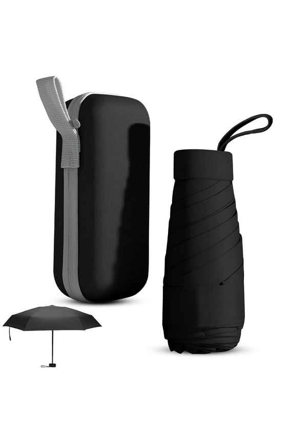 Mini Folding Umbrella with Case,Lightweight Portable Umbrella,Light Compact Rain Umbrella for Travel Outdoor Daily Use,Small Sun & Rain Pocket Umbrella for Girls and Women(Black)