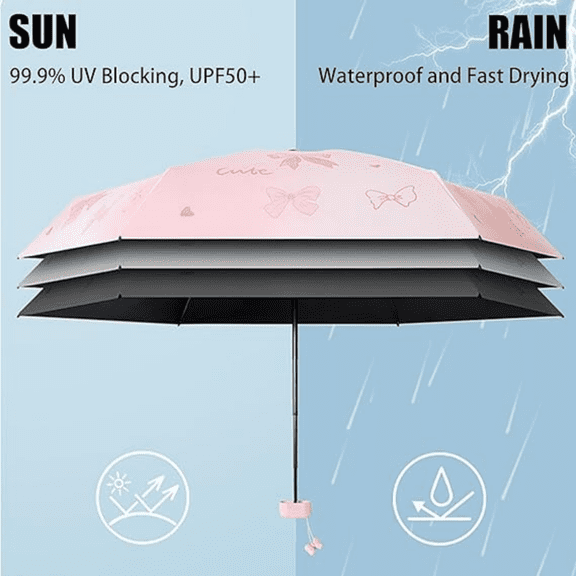 Haooryx Mini Travel Umbrella, UPF 50+ UV Protection,Pink, 1 Count