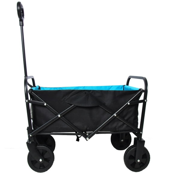 Mini Folding Wagon Garden Shopping Beach Cart (black+blue)