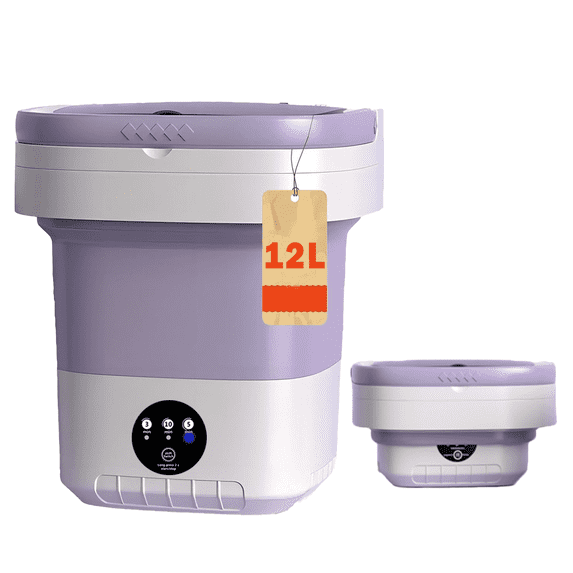 Mini Folding Washing Machine Portable For Clothes With Dryer Bucket Travel Wash 12L (Purple)