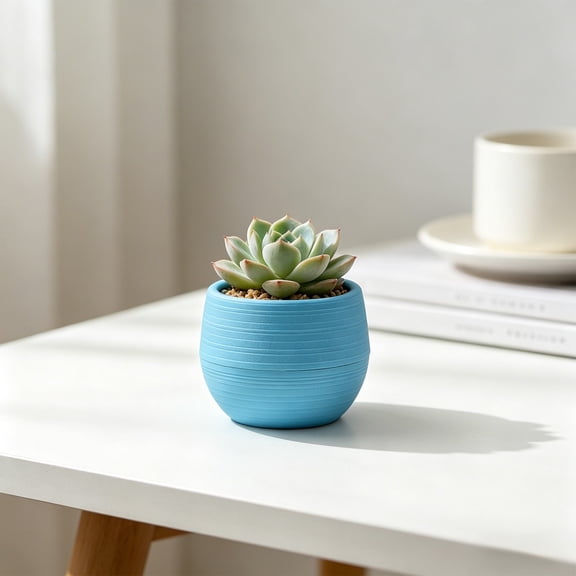 Mini Foliage Small Planters, Wenini Marble Grain Colorful Pots Resin Plastic Containers 7x7x5.5cm, Lightweight Versatile Flowerpot for Cacti Home Office Desk Windowsill Decor, Blue