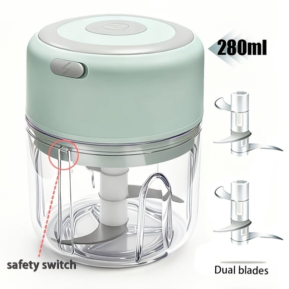 Mini Food Chopper with 280ml Cup, USB Rechargeable Garlic Chopper for Meat, Mint Green