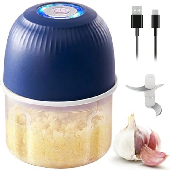 Mini Food Processor Cordless 250ml Small Garlic Chopper 1 Cup Battery USB Rechargeable Electric Food Chopper Wireless Portable Vegetable Meat Blender Kitchen Mixer for Onion Salad Food Blue