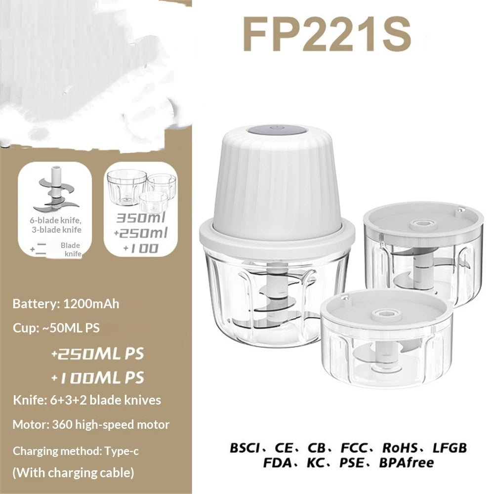 Mini Food Processor Cordless Set with Multiple 3*(350ml+250ml+100ml) Bowls＆ 6+3+2 Blades, Small Garlic Chopper Mincer, USB Rechargeable Battery Vegetable Chopper