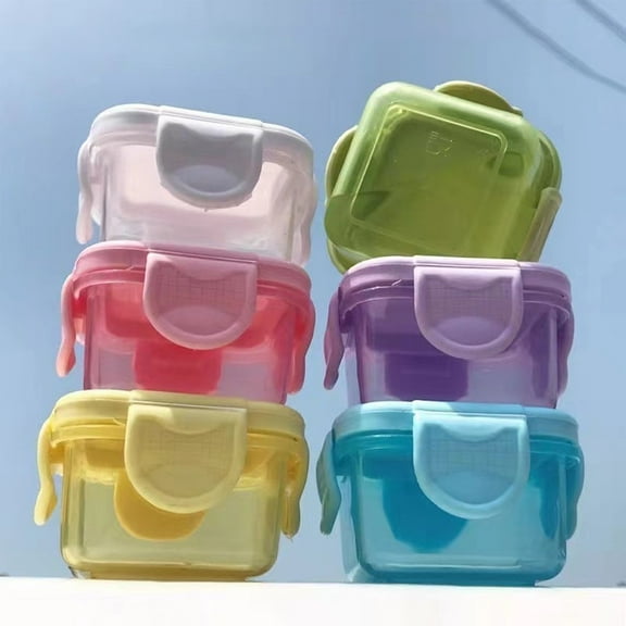 Mini Food Storage Box with Lid | Square Transparent Plastic Dispenser | Leakproof Thickened Thermal Container | Portable Bento for Snacks Fruits Sauces | 6x6x4cm | 1 Pack