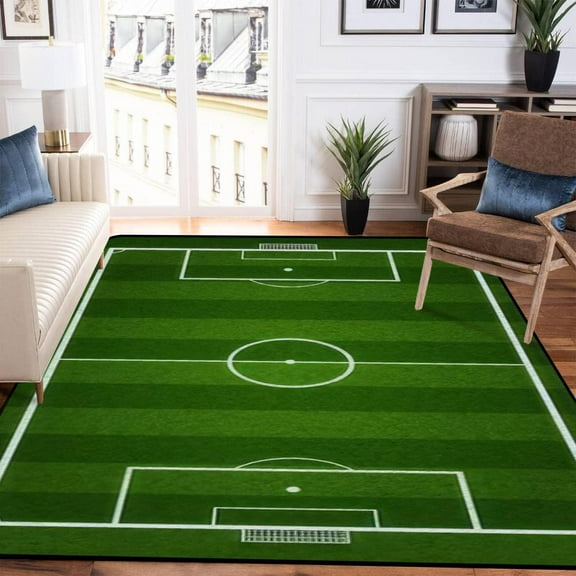 Mini Football Field Rug, Green Field Rugs for Bedroom, Door Mat with Non Slip Backing Low Pile Washable Rug for Kitchen Bedside Front Door Sink 2x3ft