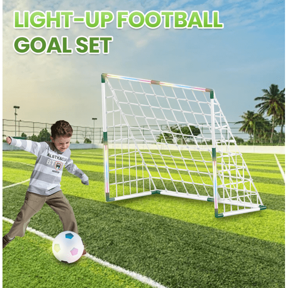 Mini Football Goal for Kids, Football Net Door  Soccer Goal & Ball with Lights for Indoor Sports Training Game Toy for Ages 3+ Gifts