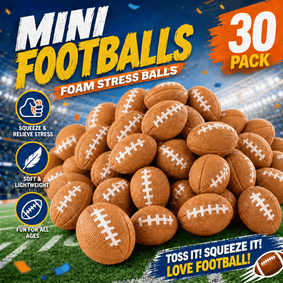 2.17" Mini Footballs Foam Stress Ball Sports Toys Bulk Pack - School Party Favor Gift Small Sports Themed Ball Toy for Birthday Party Homecoming Game Goodie Bag Stuffer
