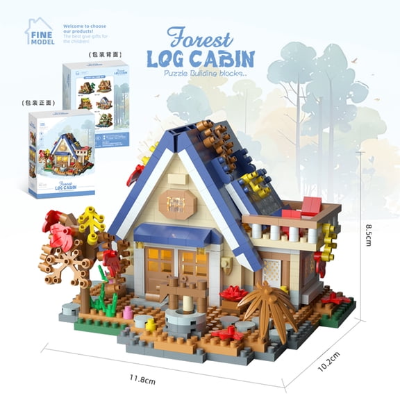 Mini Forest Log Cabin Building Blocks Kit, Exquisite Wooden House Miniature Architecture Model, DIY Assembly Toy for Kids, Stylish Desktop Home Decor Ornament