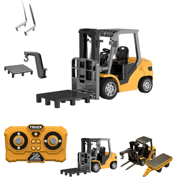 Mini Forklift Remote Control, 2 in 1 Transformable Lift Fork & Hook, Full Proportional Mini Construction Toy with Lights & Sounds, Construction Toy (No Flatbed Cart)