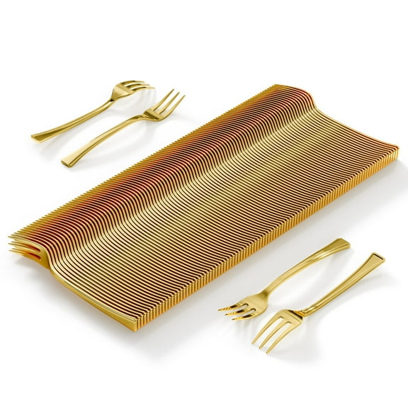 Exquisite Mini Gold Dessert Forks, 100-Count Disposable Appetizer & Tasting Forks for Parties & Events
