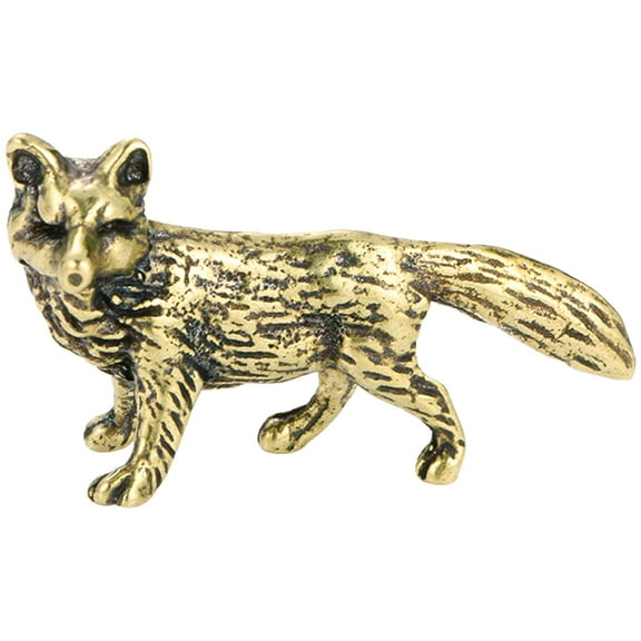 Mini Fox-shape Figurine Tiny Brass Animal Figurine Vintage Animal Sculpture for Home Office