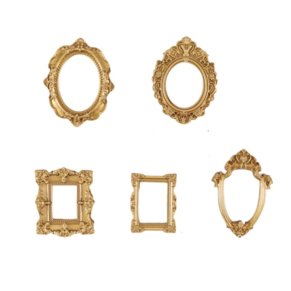Mini Frame Vintage Style Baroque Resin Photo Frames Ornate Oval and Square Design Mini Picture Frames for Wall Display Home Decor 01-As Shown