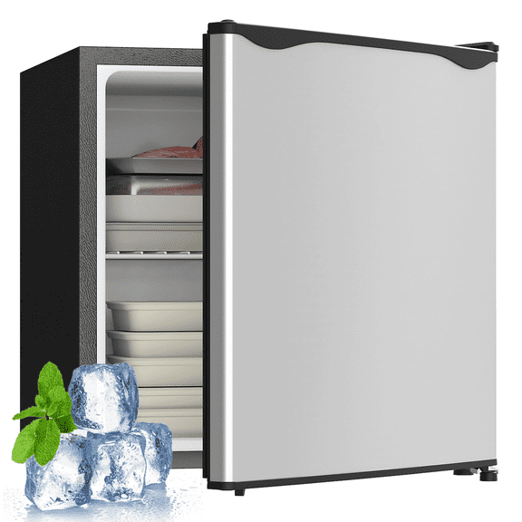 Mini Freezer 1.1 Cu.Ft Countertop, Compact Upright Freezer, Adjustable Temp, Removable Shelf - Silver