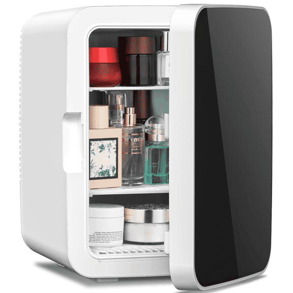 Mini Fridge,10 Liter/2.6 Gal/15 Can Portable Mini Refrigerator Small with AC/DC Adapters for Bedroom Dorm Office and Car,Beverage Cooler for Wine Drinks Food,Cosmetics Skincare Fridge - White