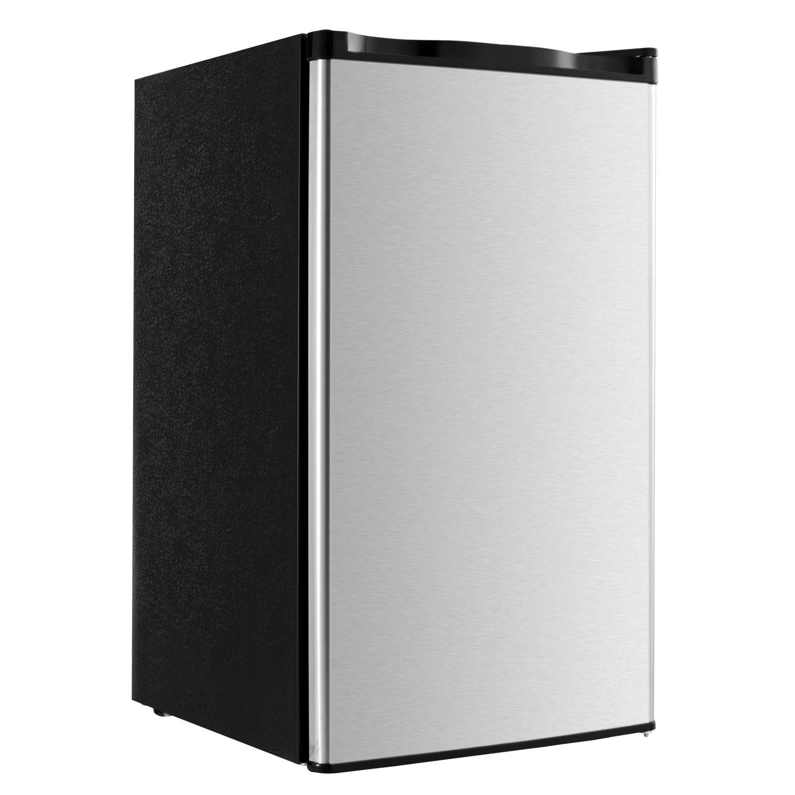 Mini Fridge 3.2 Cu Ft Single Door Compact Refrigerator Adjustable Temperature Glass Shelf Energy Efficient Reversible Door Low Noise for Bedroom Dorm Office Stainless Steel