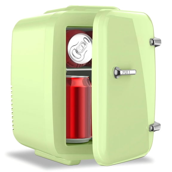 Mini Fridge, 4 Liter/6 Can Mini Makeup Fridge, 110V AC/ 12V DC Portable Thermoelectric Cooler&Warmer for Skincare, Drink, Cosmetic, Medicine, Small fridge for Bedroom, Office, Dorm, Car, Green