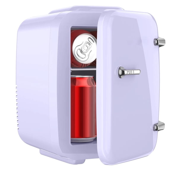 Mini Fridge, 4 Liter/6 Can Mini Makeup Fridge, 110V AC/ 12V DC Portable Thermoelectric Cooler&Warmer for Skincare, Drink, Cosmetic, Medicine, Small fridge for Bedroom, Office, Dorm, Car, Purple