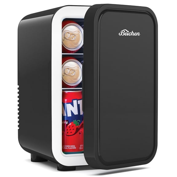 BEICHEN Mini Fridge, 6 Liter/8 Can Small Fridge, AC/DC Portable Skincare Fridge, Cooler and Warmer Refrigerators for Bedroom, Skincare, Beverage, Office, Dorm, Car, Black