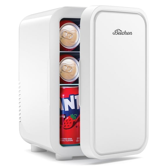 BEICHEN Mini Fridge, 6 Liter/8 Can Small Fridge, AC/DC Portable Skincare Fridge, Cooler and Warmer Refrigerators for Bedroom, Skincare, Beverage, Office, Dorm, Car, White