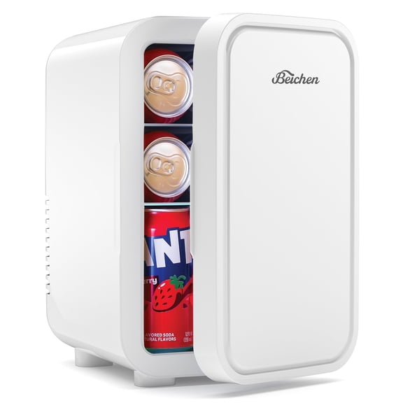 BEICHEN Mini Fridge, 6 Liter/8 Can Small Fridge, AC/DC Portable Skincare Fridge, Cooler and Warmer Refrigerators for Bedroom, Skincare, Beverage, Office, Dorm, Car, White