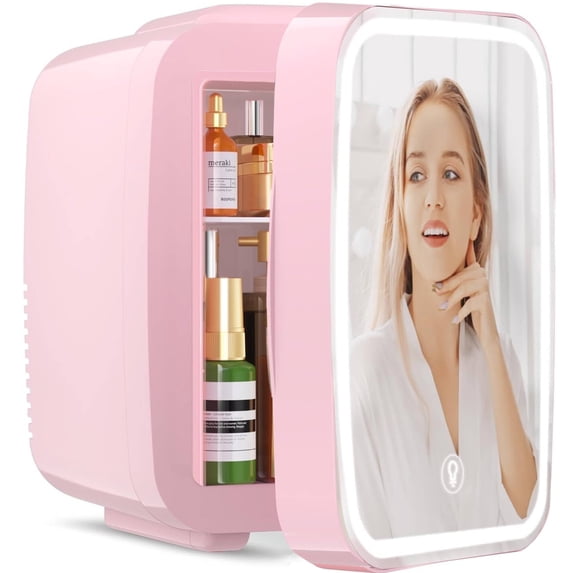 BEICHEN 4L Mini Skincare Fridge with LED Mirror – Portable Beauty Fridge for Makeup, Drinks, and Cosmetics – Quiet Small Refrigerator for Bedroom, Office, Dorm, or Car Use
