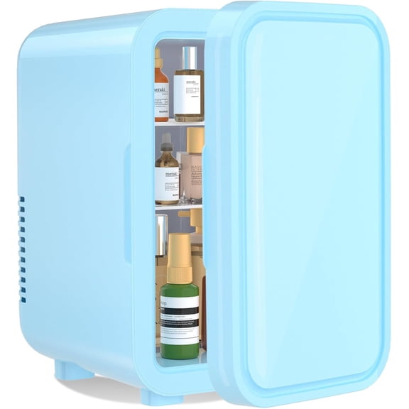 Mini Fridge, 6 Liter/8 Can 110V AC/DC Portable Thermoelectric Cooler Refrigerators for Bedroom, Skincare, Beverage, Office, Dorm Room and Car, Blue