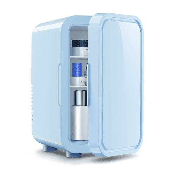 Mini Fridge, 6 Liter/8 Can 110V AC/DC Portable Thermoelectric Cooler Refrigerators for Bedroom, Skincare, Beverage, Office, Dorm Room and Car, Blue