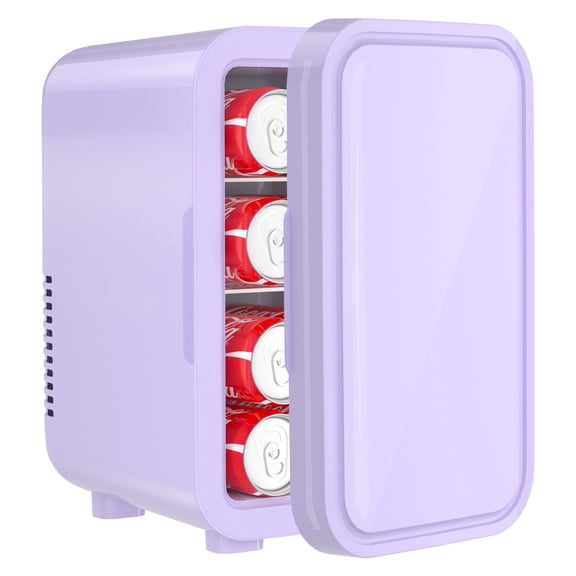 Mini Fridge, 6 Liter/8 Can 110V AC/DC Portable Thermoelectric Cooler Refrigerators for Bedroom, Skincare, Beverage, Office, Dorm Room and Car, Purple