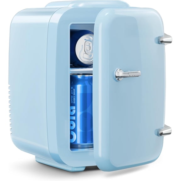 Mini Fridge, 6 Liter/8 Can 110V AC/DC Portable Thermoelectric Cooler Refrigerators for Bedroom, Skincare, Beverage, Office, Dorm Room and Car