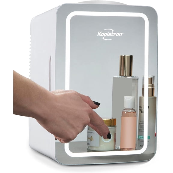 Mini Fridge - 8 Can Refrigerator for Bedroom Office, Portable Table Top Beverage Cooler, 12V 110V Refrigerador For Drinks, Soda, Wine Use In Car, Dorm, Outdoor, patio