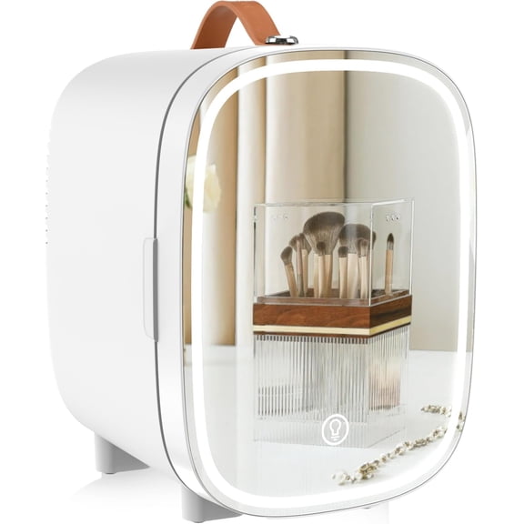 Mini Fridge for Bedroom Mirror Skincare Cooler & Warmer Portable Small Refrigerator 4 Liter/6 can with 12v AC/DC/USB Option for Food, Drinks, Makeup, Dorm, Office and Car