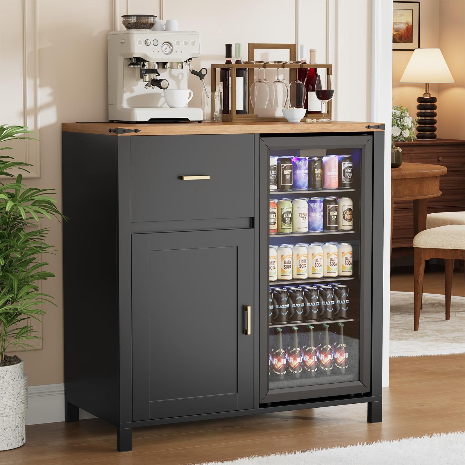 Mini Fridge Cabinet, Coffee Bar & Bar Cabine with Mini Fridge Space ...