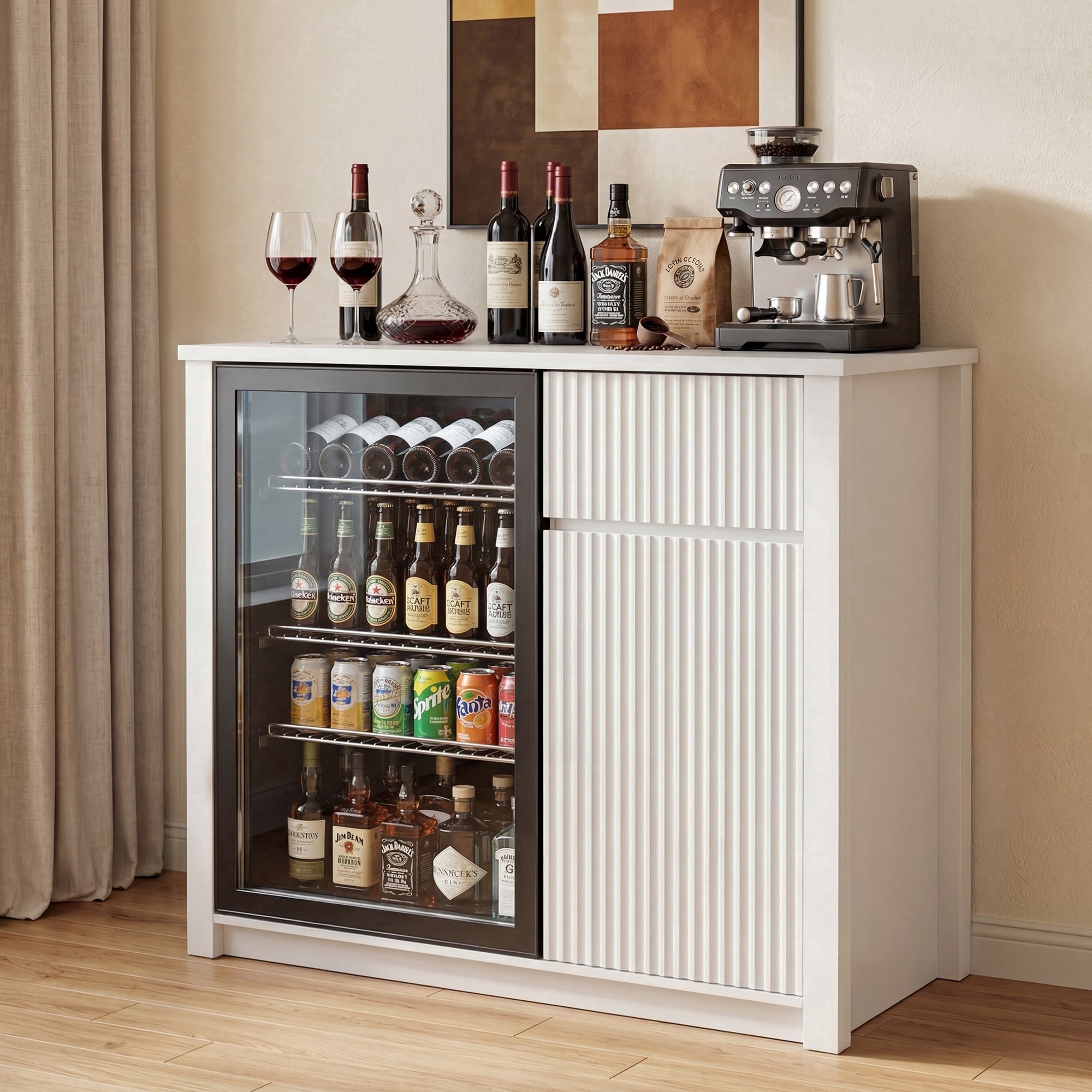 Mini Fridge Cabinet with Power Outlet,39.4