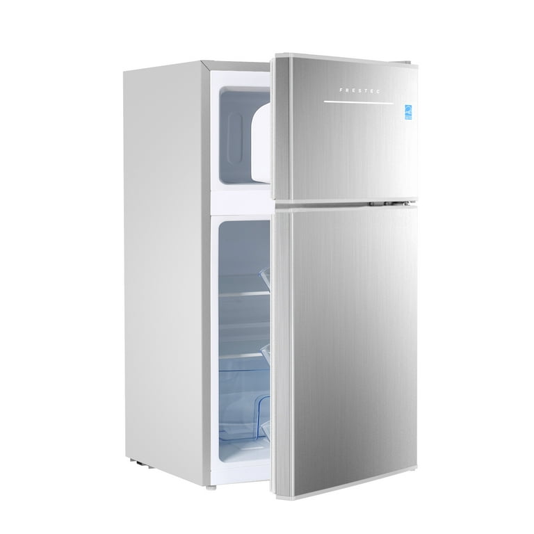 Mini Fridge, Low Noise Dorm Refrigerator with freezer, 2 Door Beverage  Refrigerator with Capacity of 90L/3.2CU.FT for Kitchens, Small Apartments  Mini Bars Offices Tiny Homes Cabins RVs, White, Q5893 