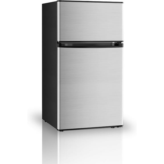 Mini Fridge with Freezer, 3.2 Cu.Ft, 2 Doors Compact Mini Refrigerator with Separate Freezer for Dorm, Bedroom, Office, Apartment with 7-Level Temperature Control, Removable Shelves (Sliver)