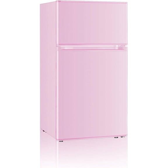 Mini Fridge with Freezer, 3.2 Cu.Ft, 2 Doors Compact Refrigerator Separate Freezer for Dorm, Bedroom, Office, Apartment 7-Level Temperature Control, Removable Shelves (Pink)