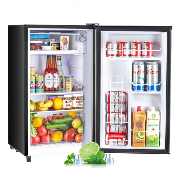 Mini Fridge with Freezer 3.2 Cu.Ft Compact Dorm Refrigerator for Kitchen, Office, Bedroom, Removable Glass Shelves Adjustable Thermostat Low Noise, 17.5" D x 17.7" W x 31.5" H, Black