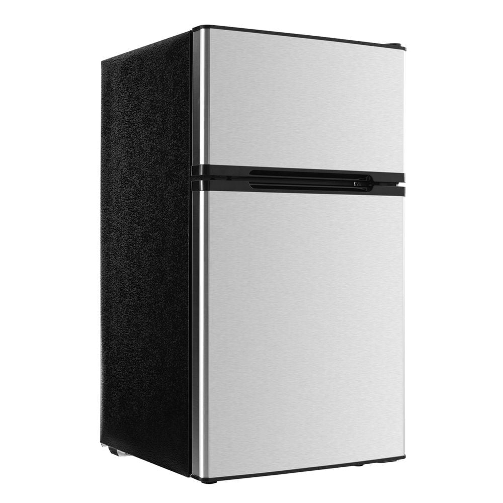 Mini Fridge with Freezer, 3.2 Cu.Ft, Two Door Compact Refrigerator, Adjustable Temperature, Shelf, Energy Efficient Small Fridge, Reversible Door, Low Noise, for Bedroom, Dorm, Office, Stainless
