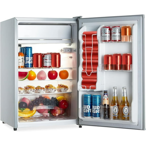 Mini Fridge with Freezer Refrigerator, Compact Mini Fridge with Adjustable Temperature, 4.3 Cu.Ft Single Door, Removable Shelves & Crisper Drawer, Energy Efficient Small Fridge for Office Dorm RV