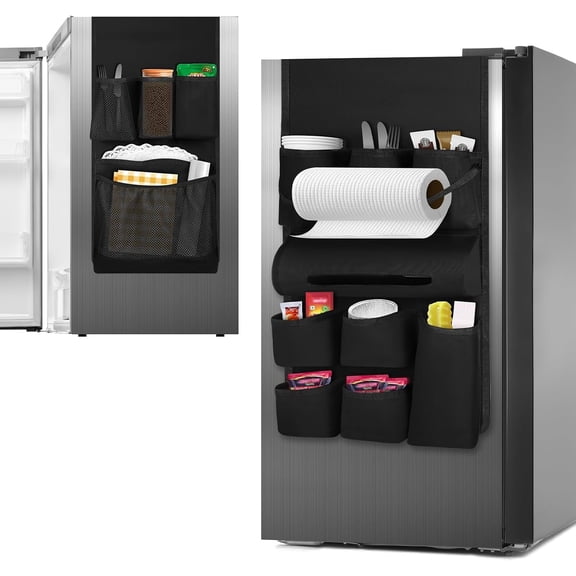 Mini Fridge Organizer with 14 Pocket Dorm Essential Dust Cover for Household Refrigerator Mini Fridge   Organizer Storage Bag for Kitchen Dorm Office  School(Classic,Black)