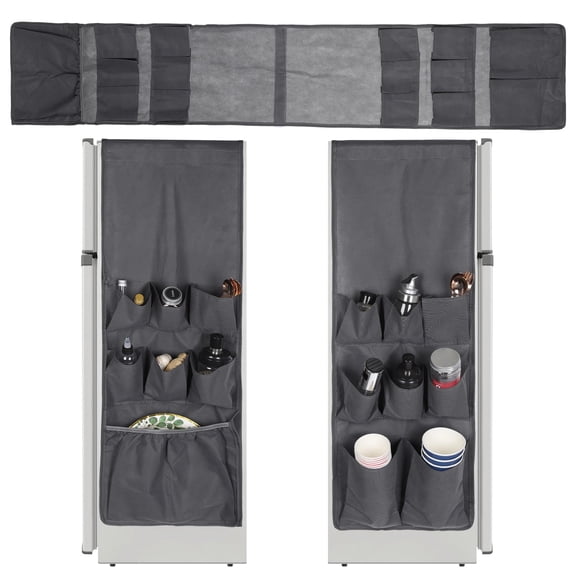 Mini Fridge Organizer Caddy, Over Fridge Hanging Storage with 15 Compartments, Non-Woven Fabric Bag for Snacks, Utensils, Kitchen Gear