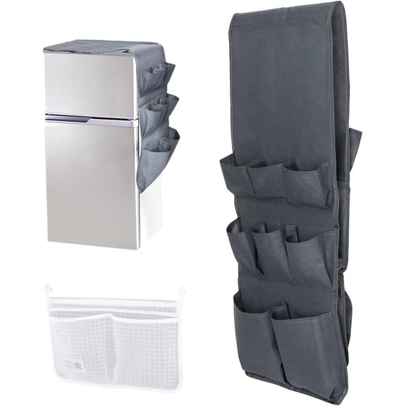 Mini Fridge Organizer with Refrigerator Door Organizer 15 Pockets Dorm and Office Double Over the Fridge Caddy Organizer for Flatware Paper Goods Drink Fridge Storage Bag(size:1 Set)