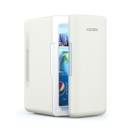 AstroAI Mini Fridge 6L/8 Can, Personal Refrigerator Makeup Skincare Fridge AC/DC, Energy Efficient & Quiet, Portable Beverage Cooler & Warmer Fridge for Travel, Office, Dorms, Bedroom, Car, White